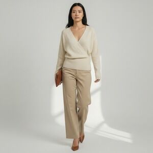 kinross 100% Cashmere Ballet Minimalist Luxury N-Neck Wrap Sweater Top XS Ivory